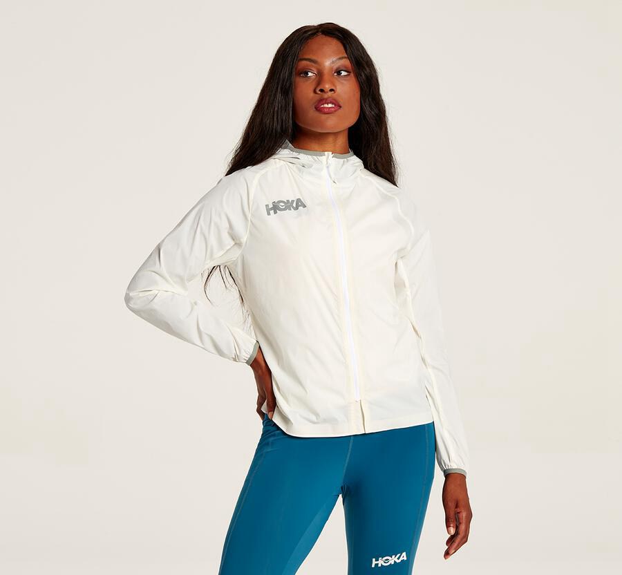 Jackets Womens - Hoka One One Full-Zip Wind - White - IXEZWVG-17